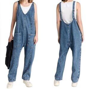 HAPPILY GREY Denim Jumpsuit Size Large Free People Look A Like Of High Roller D4